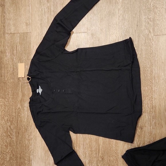 Black Satin-Trim Long-Sleeve Henley & Drawstring Joggers - Picture 5 of 5